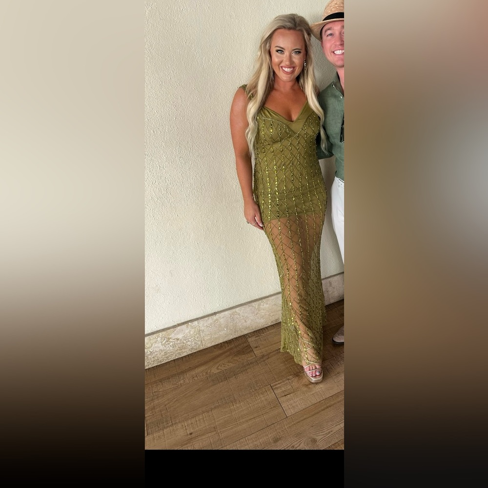 ASOS Green Multi Mesh Gown - Picture 2 of 3